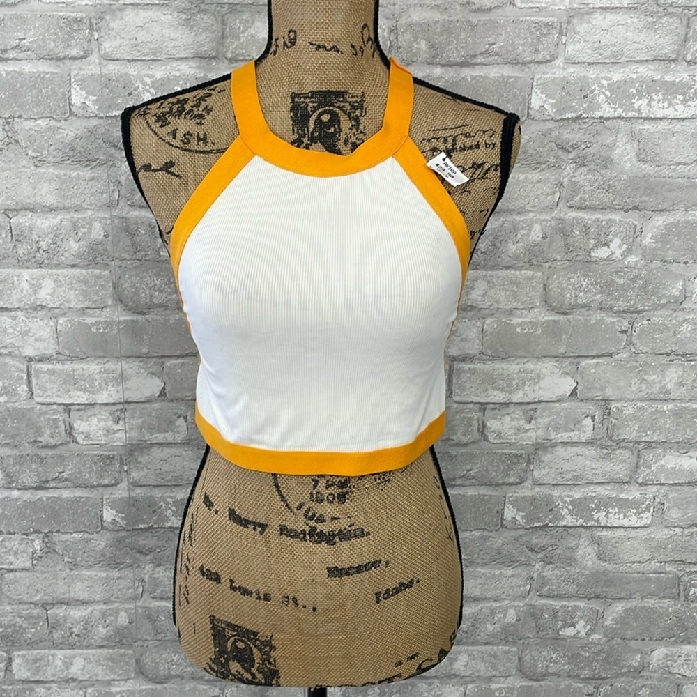 AKIRA White and Orange Crop Top